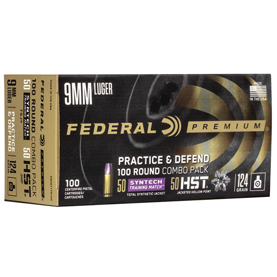 FED PREMIUM 9MM 124GR PRACTICE  DEFEND 100/5 - Ammunition